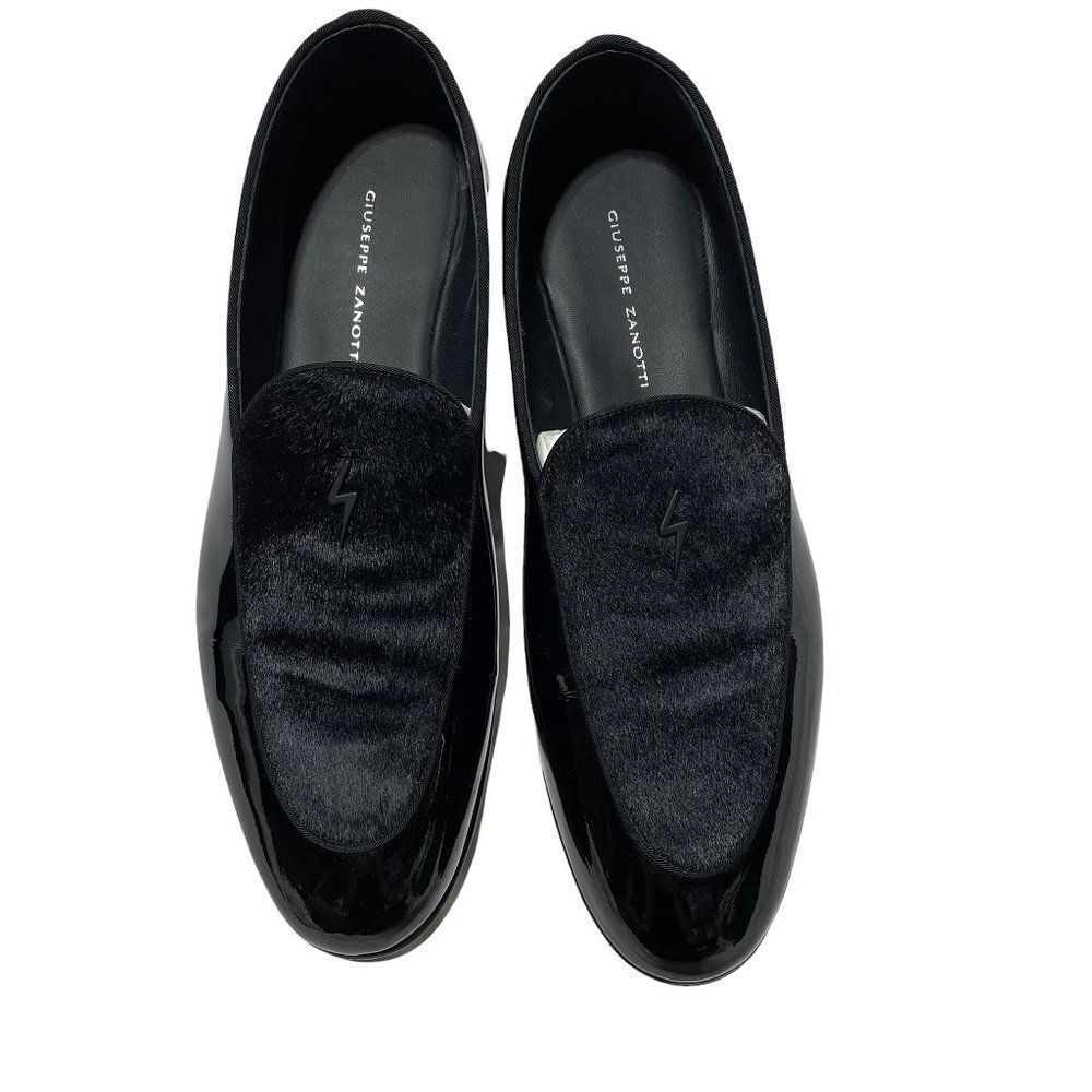 GIUSEPPE Zanotti Cut 15 Calf Hair Patent Black Loafers